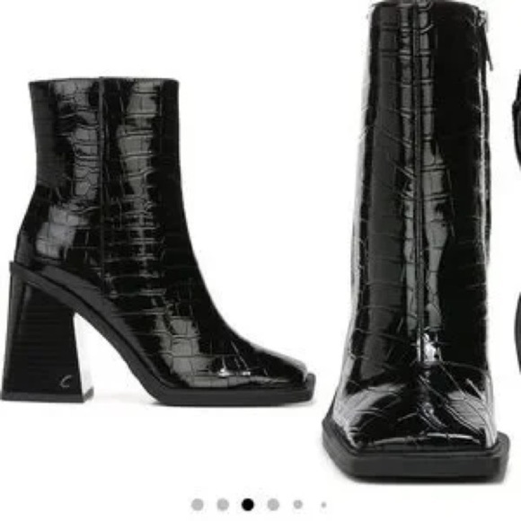 Sam Edelman Circus Women's Layla Black Croc-Embossed Ankle Boots - Picture 3 of 12